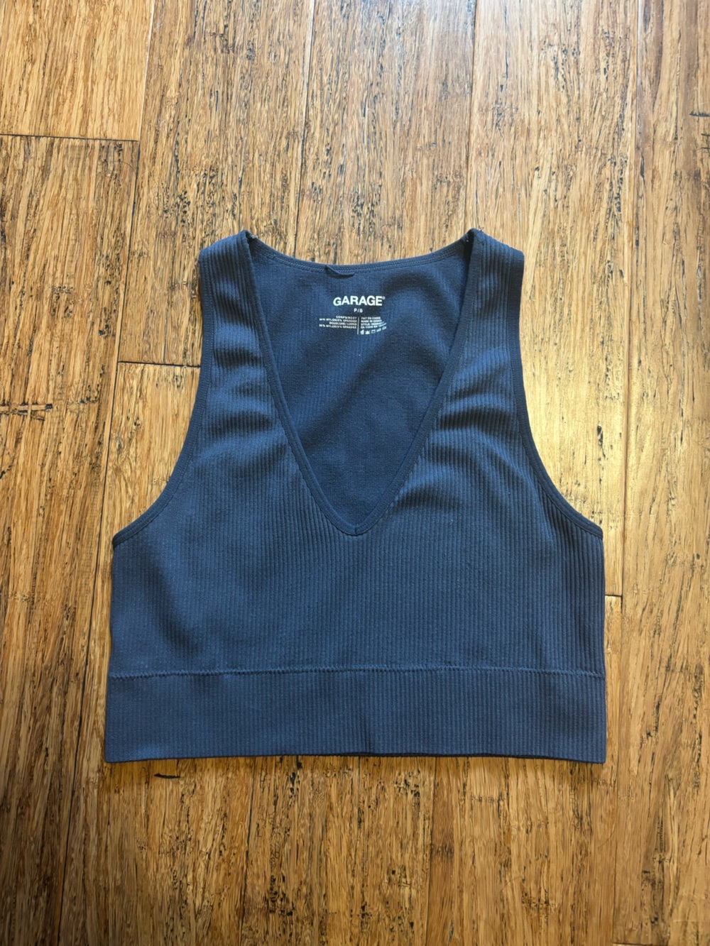 Garage Navy Ribbed V-Neck Tank
